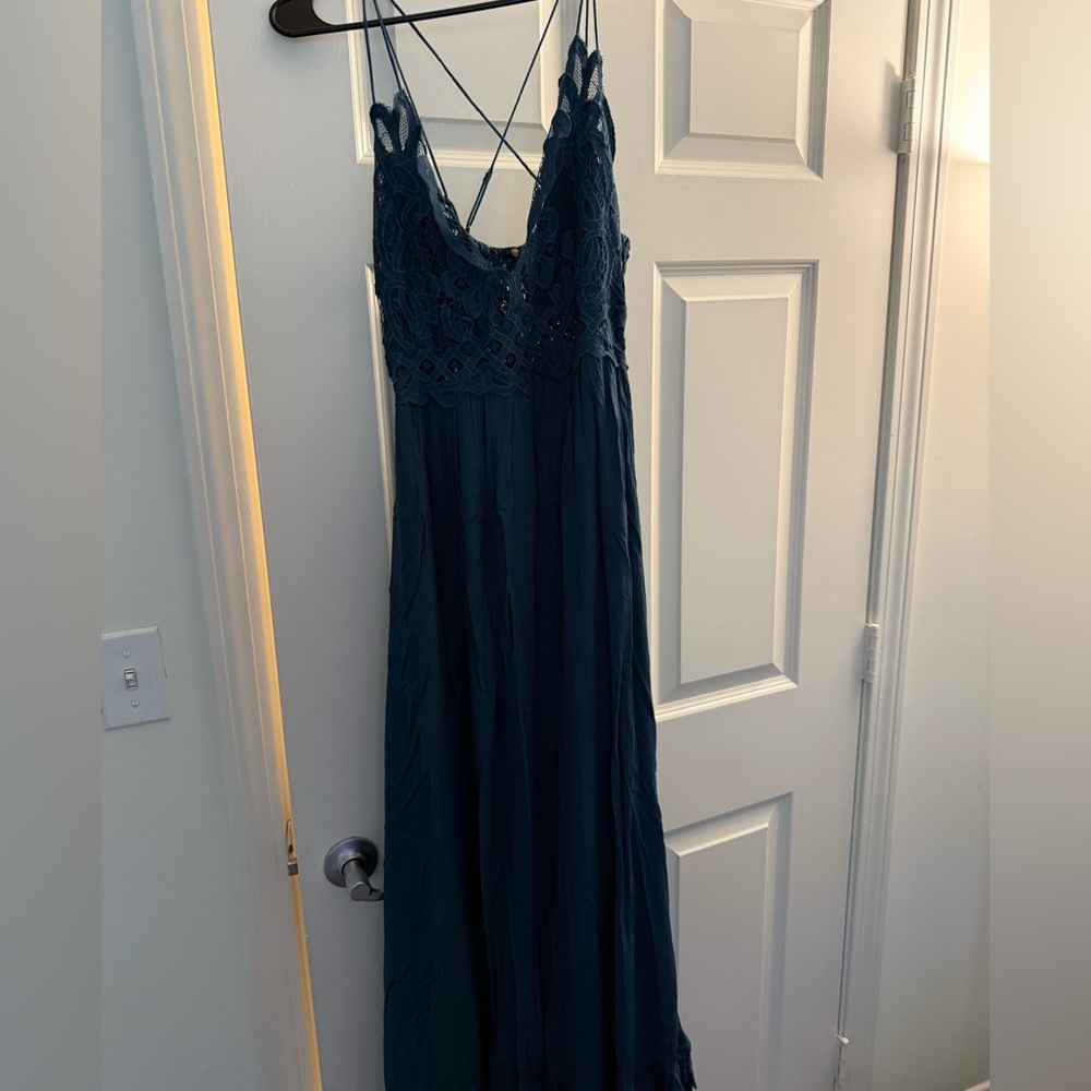 Free People Deep Teal Lace Maxi Dress